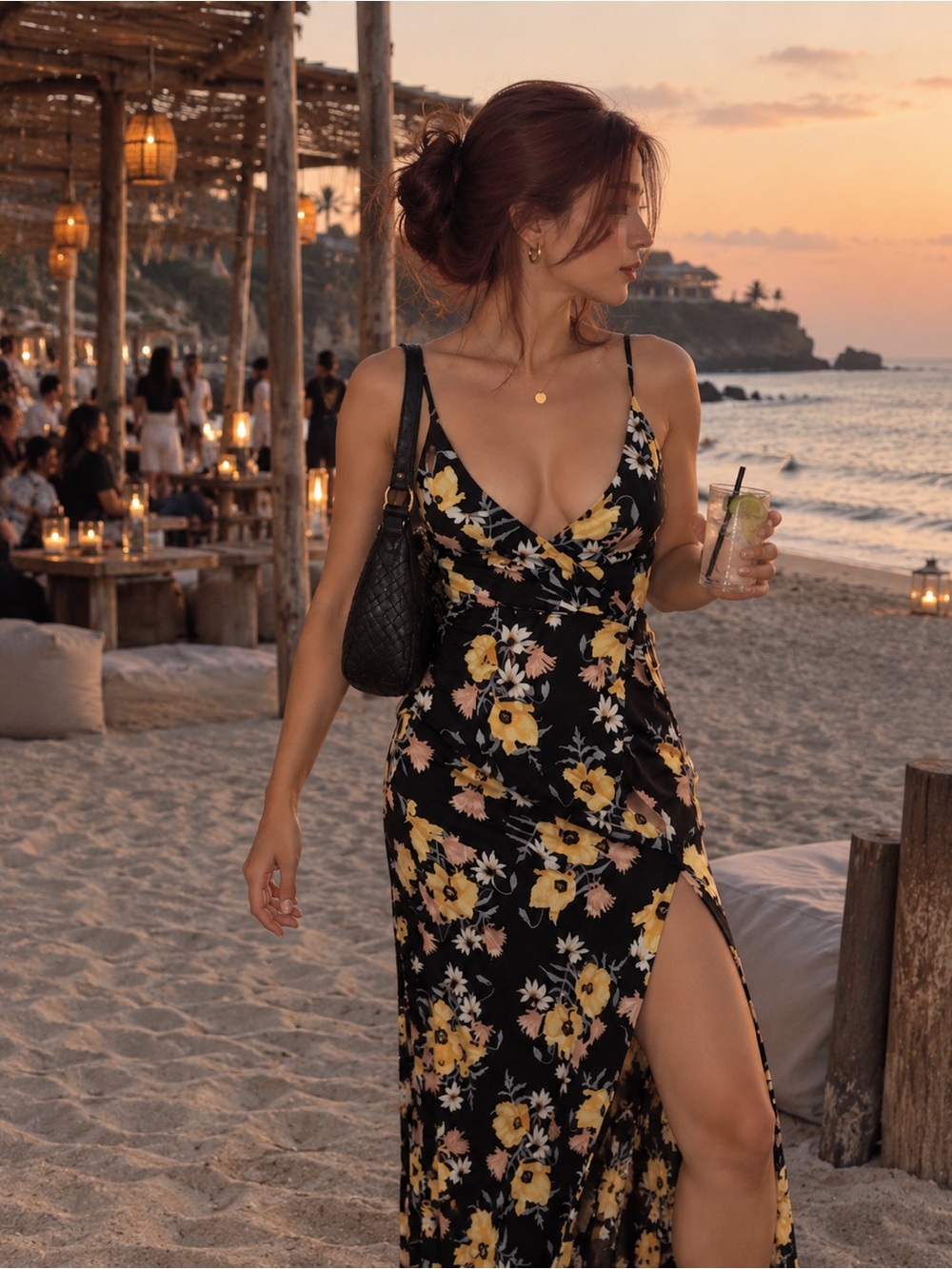 Black Floral Wrap Maxi Dress 🌼